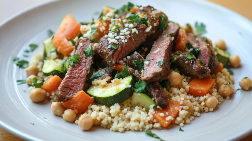 Moroccan couscous with lamb and vegetables.