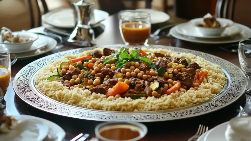 Moroccan couscous served with lamb and vegetables.