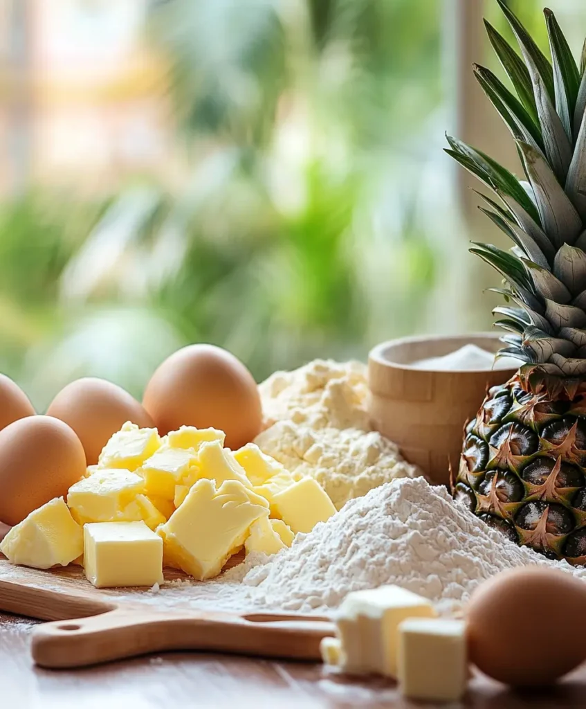 Ingredients for making pineapple cakes on a kitchen counter.